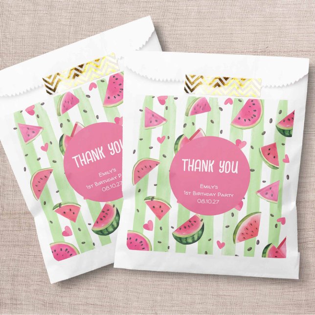 Cute Pink Watermelon, Girl Summer Birthday  Favor Bag (Cute Pink  Watermelon, One In a melon, Summer Birthday Theme, Girl Party Favor bags.)