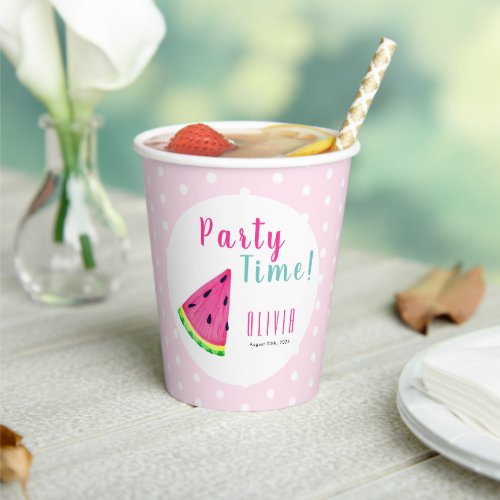 Cute pink watermelon girls birthday paper cups