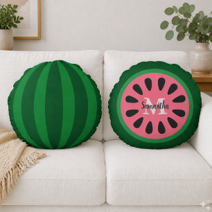 Cute Pink Watermelon Monogram Round Pillow