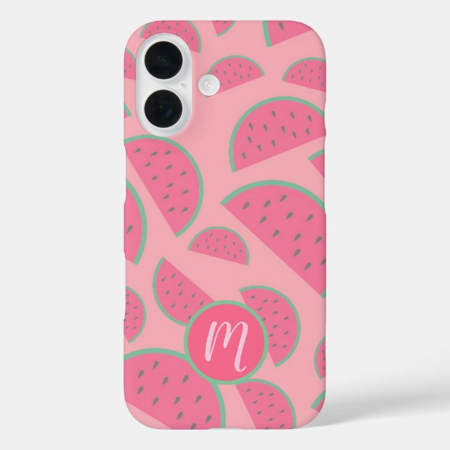 Cute Pink Watermelon Pattern Monogram Case-Mate iPhone Case (Back)