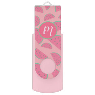 Cute Pink Watermelon Pattern Monogram Flash Drive