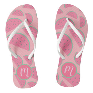 Cute Pink Watermelon Pattern Monogram Flip Flops