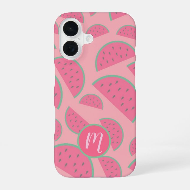 Cute Pink Watermelon Pattern Monogram Iphone Case (Back)