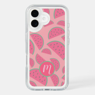 Cute Pink Watermelon Pattern Monogram iPhone 16 Case