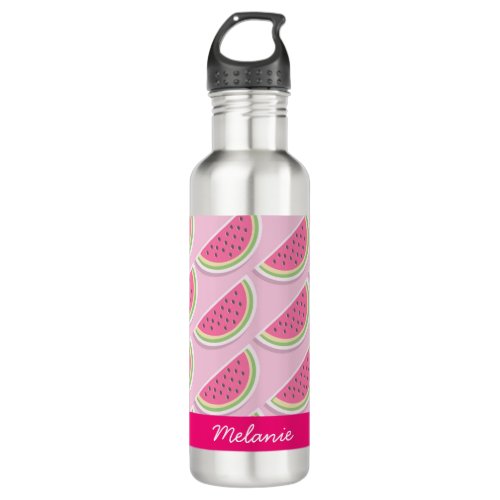 Cute Pink Watermelon Pattern Personalised Stainless Steel Water Bottle