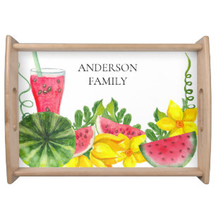 Cute Pink Watermelon Personalized Name Serving Tray