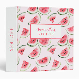 Cute Pink Watermelon Personalized Recipe  3 Ring Binder
