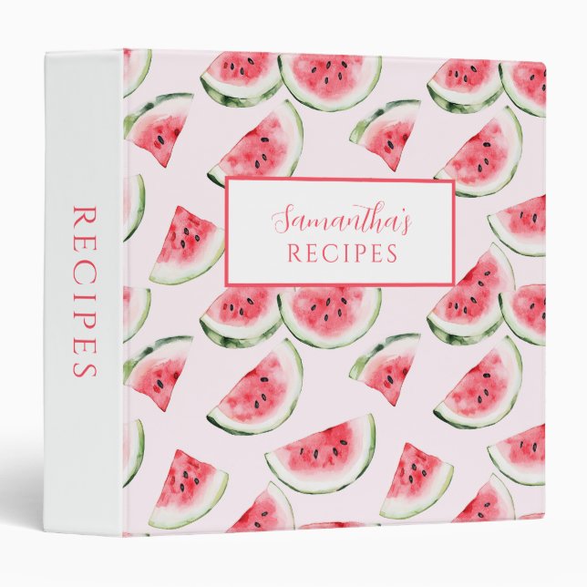 Cute Pink Watermelon Personalized Recipe  3 Ring Binder (Front/Spine)