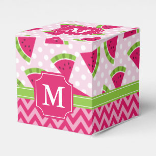 Cute Pink Watermelon Polka Dots Chevron Monogram Favor Boxes