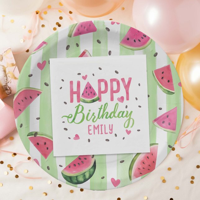 Cute Pink Watermelon, Summer Fruit Birthday Napkins (Cute Pink Watercolor Watermelon pattern, Girl Summer Party Napkins.)