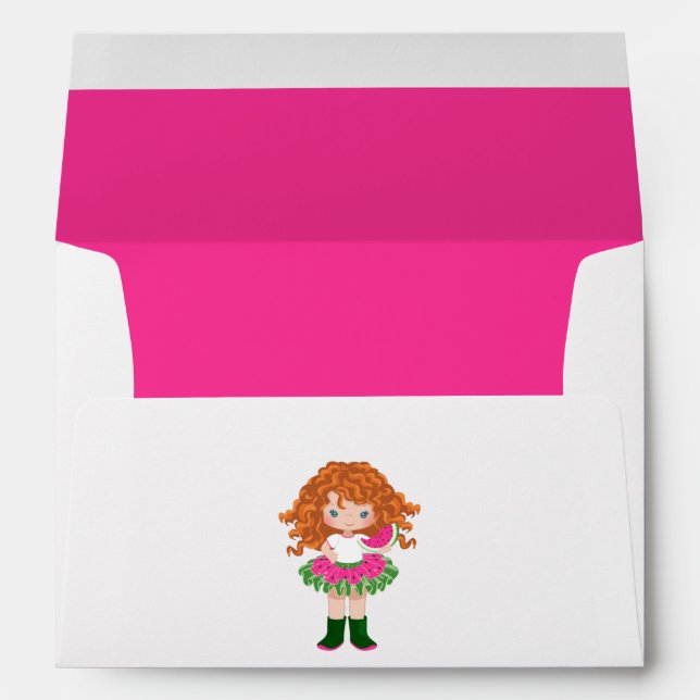 Cute Pink Watermelon Tutu Ginger Haired Girl Envelope (Back (Bottom))