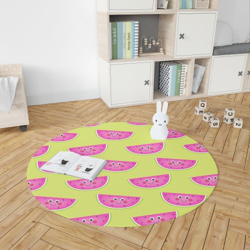 Cute Pink Watermelons on Lime Kids Rug