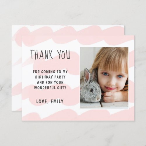 Cute Pink Wave Watercolor Girl Photo Thank you  Postcard