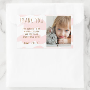 Cute Pink Wave Watercolor Girl Photo Thank you Rectangular Sticker
