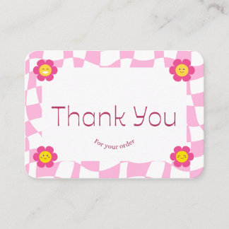 Cute Pink Wavy Checkerboard Thank You Card