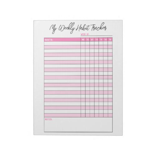 Cute Pink Weekly Habit Tracker Notepad