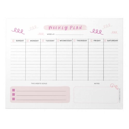 Cute Pink Weekly Planner Notepad