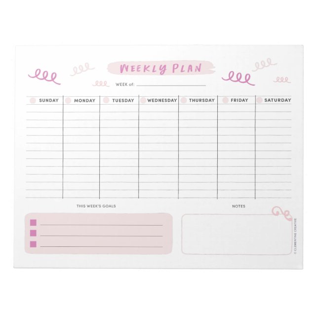 Cute Pink Weekly Planner Notepad (Front)