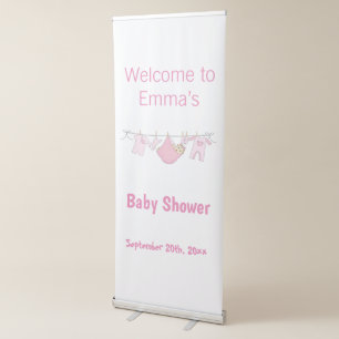 Cute Pink Welcome Girl Baby Shower Backdrop Retractable Banner