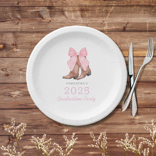 Cute Pink Western Cowgirl 2025 Graduation Party Paper Plates