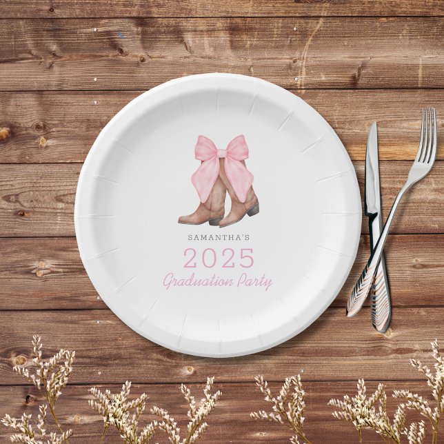 Cute Pink Western Cowgirl 2025 Graduation Party  Paper Plates (Creator Uploaded)