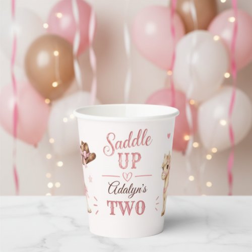 Cute Pink Western Cowgirl Horse Birthday  Paper Cups