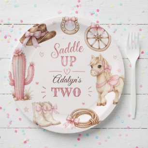 Cute Pink Western Cowgirl Horse Birthday  Paper Plates