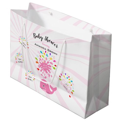 Cute Pink Whale Colorful Girl Baby Shower By Mail Large Gift Bag