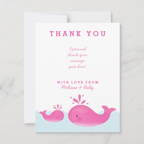 Cute Pink Whale Girl Baby Shower Thank You Cards