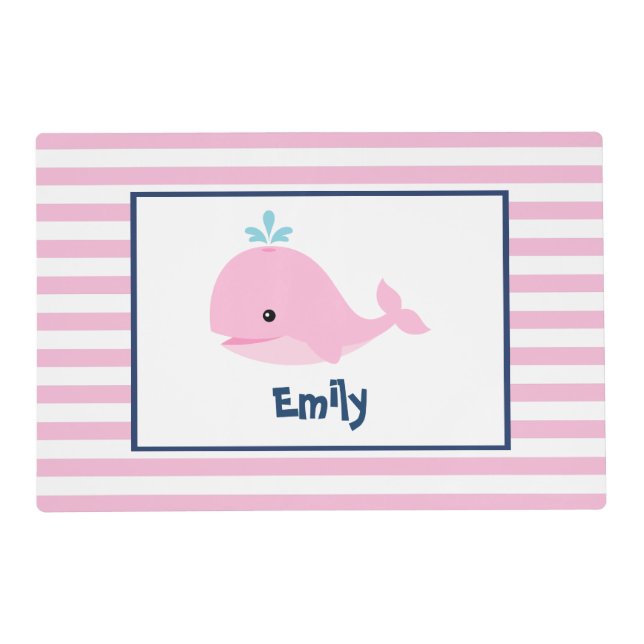 Cute Pink Whale Kids Placemat (Front)