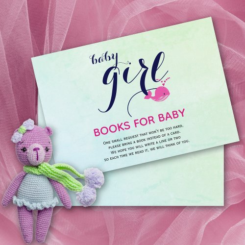 Cute pink whale ocean Books for Baby Shower Enclosure Card