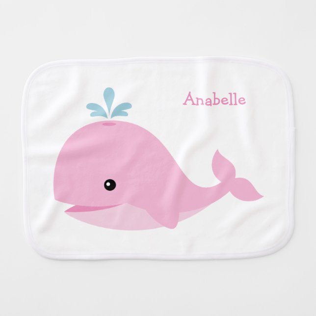 Cute Pink Whale Personalized Burp Cloth (Front Horizontal)
