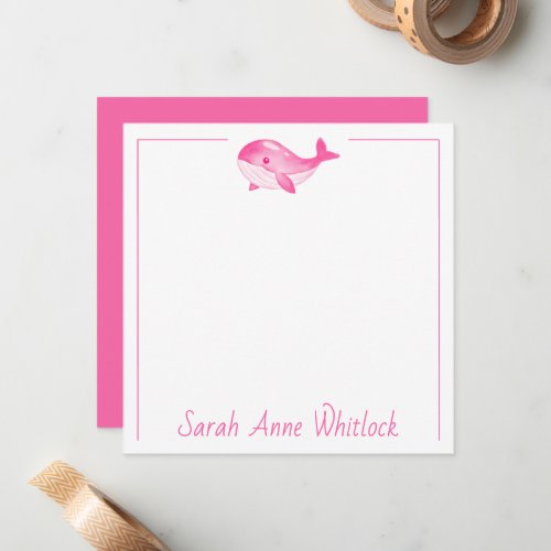 Cute Pink Whale Personalized Note Card