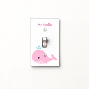 Cute Pink Whale Personalized Nursery Light Switch Cover
