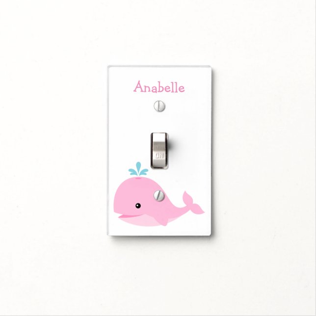 Cute Pink Whale Personalized Nursery Light Switch Cover (In Situ)