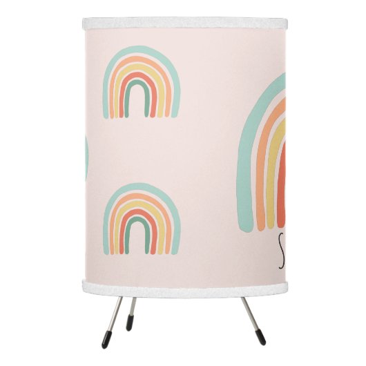 Cute Pink Whimsical Boho Rainbow Baby Girl Nursery Tripod Lamp (Left)