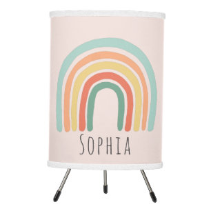 Cute Pink Whimsical Boho Rainbow Baby Girl Nursery Tripod Lamp