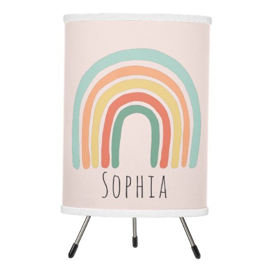 Cute Pink Whimsical Boho Rainbow Baby Girl Nursery Tripod Lamp (Front)