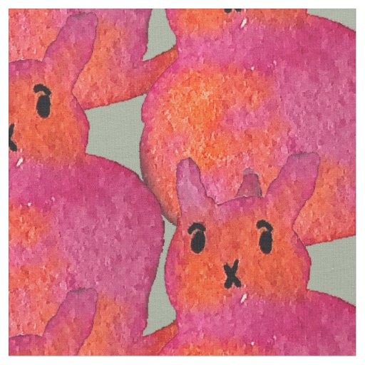 Cute pink whimsical cat watercolor illustration fabric