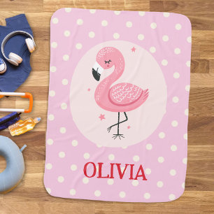 Cute Pink Whimsical Flamingo with Polka Dots Baby Blanket