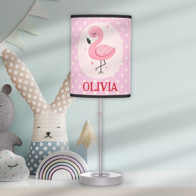 Cute Pink Whimsical  Flamingo with Polka Dots Table Lamp (Creator Uploaded)