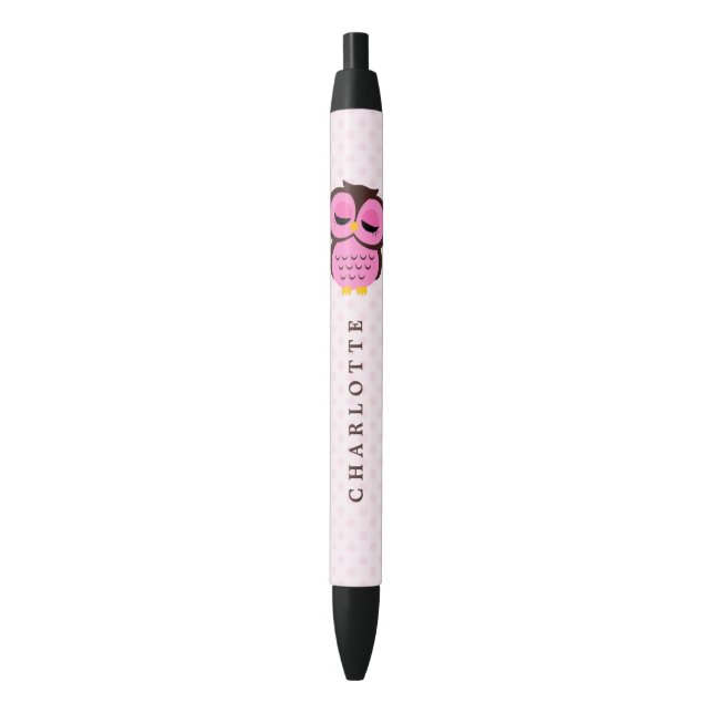 Cute Pink Whimsical Owl Pen (Front Vertical)