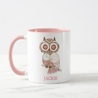 Cute Pink Whimsical Owl Personalized Mug