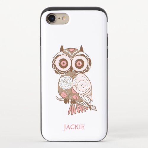 Cute Pink Whimsical Owl Personalized iPhone 87 Slider Case