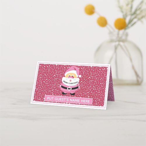 Cute pink whimsical Santa Claus Christmas escort Place Card