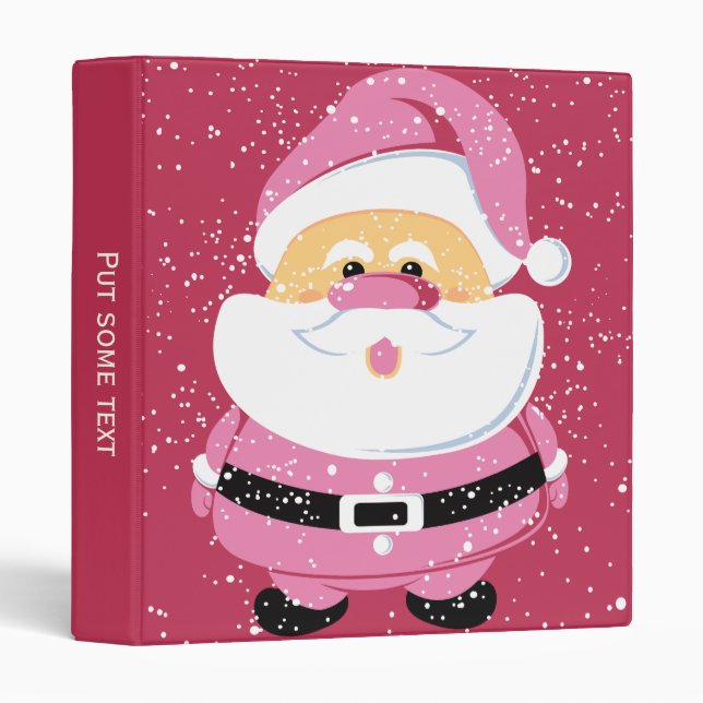 Cute pink whimsical Santa Claus Christmas holiday 3 Ring Binder (Front/Spine)