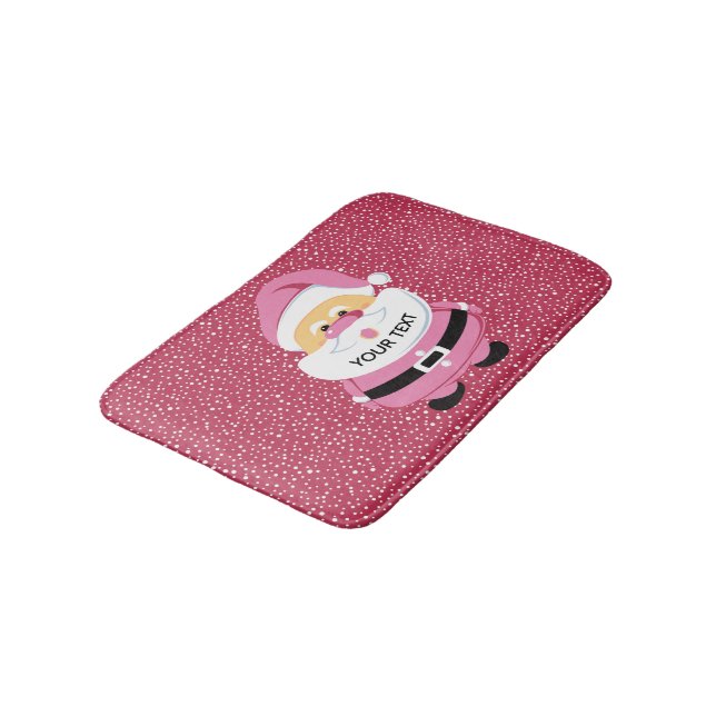 Cute pink whimsical Santa Claus, Christmas holiday Bath Mat (Angled)