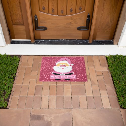 Cute pink whimsical Santa Claus Christmas holiday Doormat