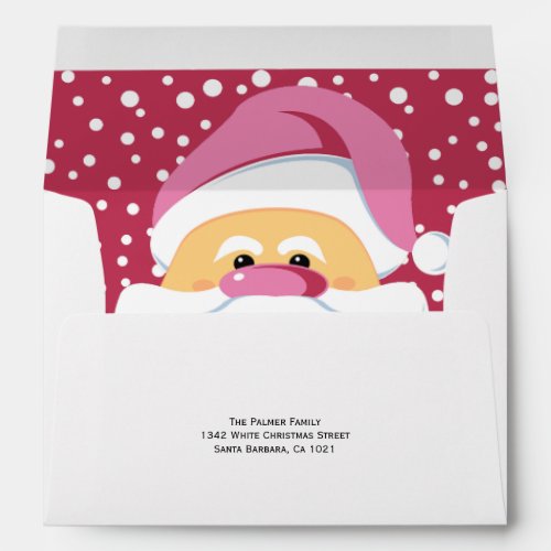 Cute pink whimsical Santa Claus Christmas holiday Envelope