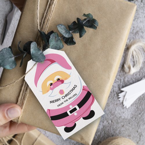 Cute pink whimsical Santa Claus Christmas holiday Gift Tags